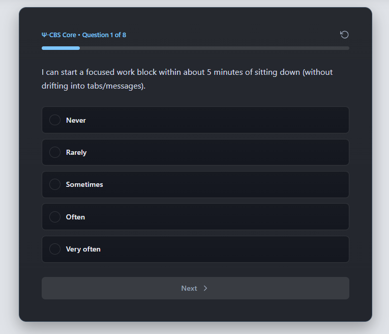 G Tracker module detail with practical cognitive marker descriptions