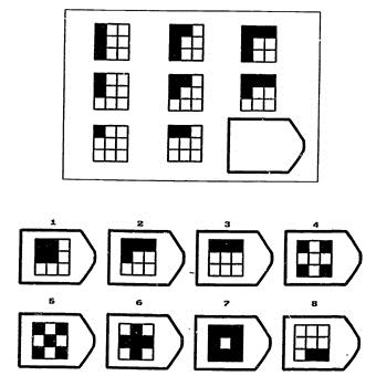 Raven-style quantitative progression matrix showing changing numbers of black squares