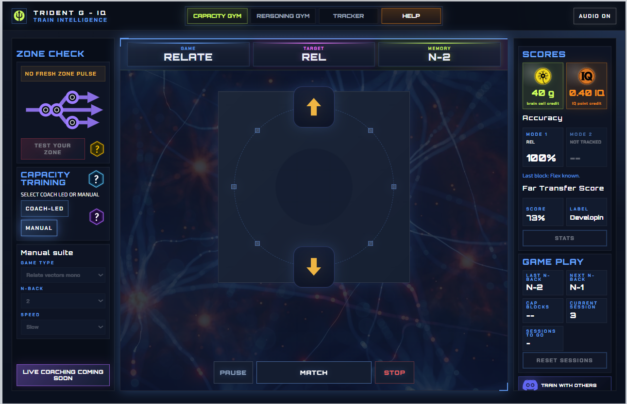 Capacity Gym adaptive working-memory training interface