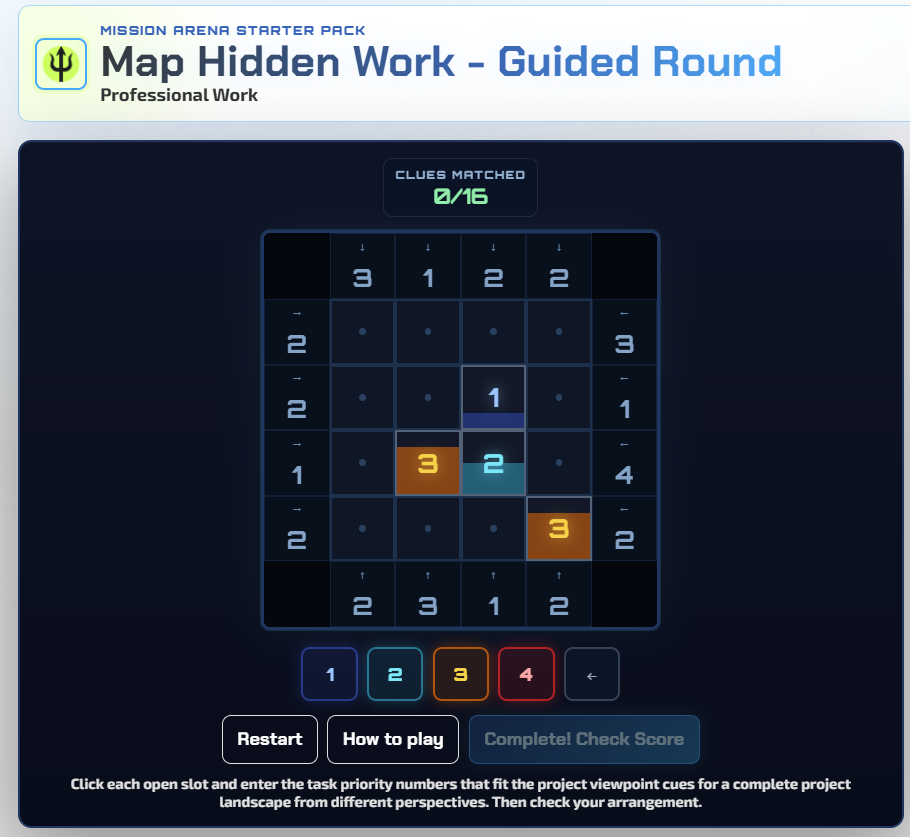 Mission Arena puzzle training interface